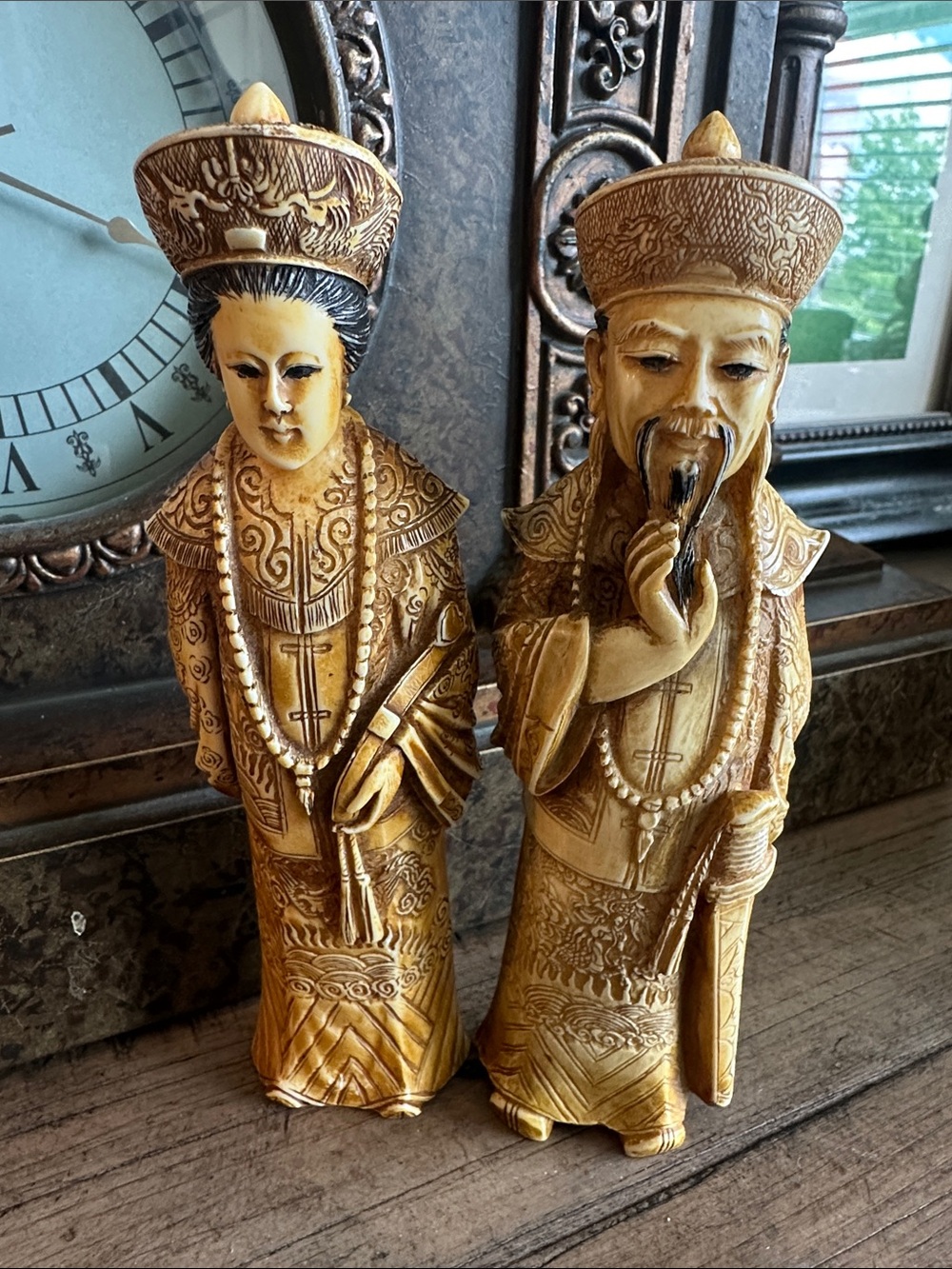 Vintage Asian Emperor and Emperoress Statues